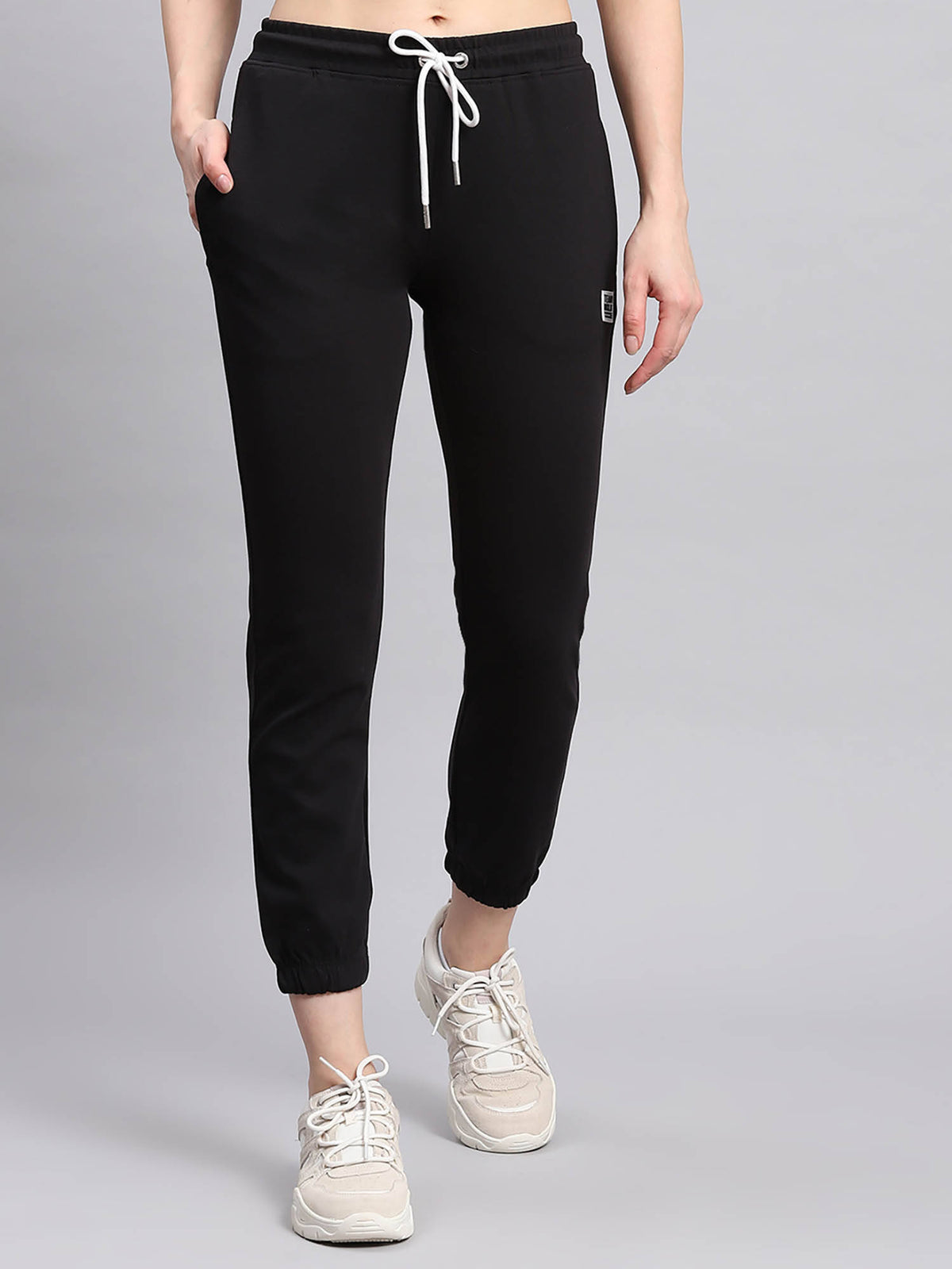 Women Solid Black Tapered Joggers | WJ89 - view 1