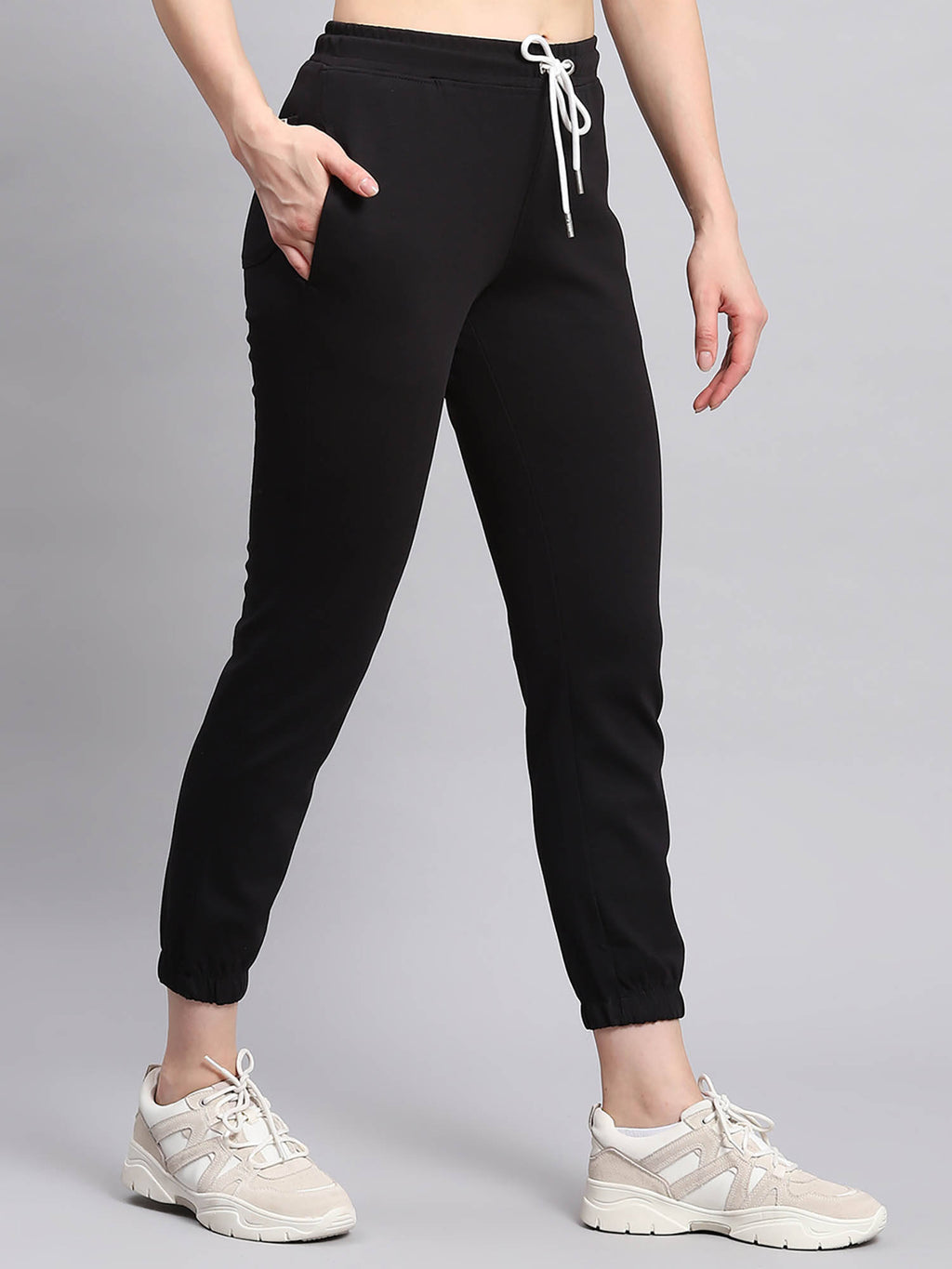 Women Solid Black Tapered Joggers | WJ89 - view 2