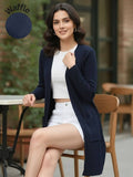 Women Navy Blue Waffle Solid Textured Long Shrug | JC78 - view 1