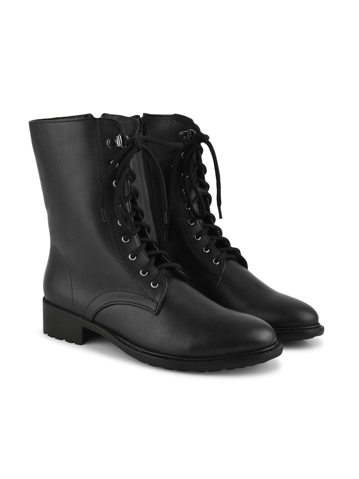 Black Solid Lace Up Casual Boots | BT61 - view 7