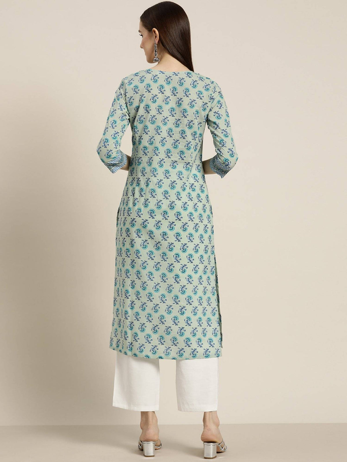 Women Blue Floral Printed Straight Kurta | U3S - view 4