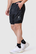 2 in 1 Printed Compression Shorts Black