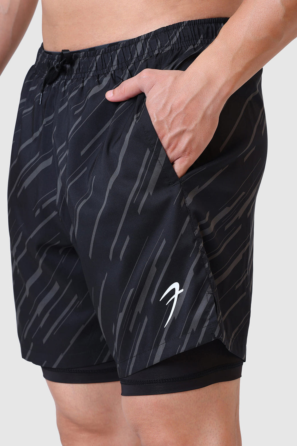 2 in 1 Printed Compression Shorts Black
