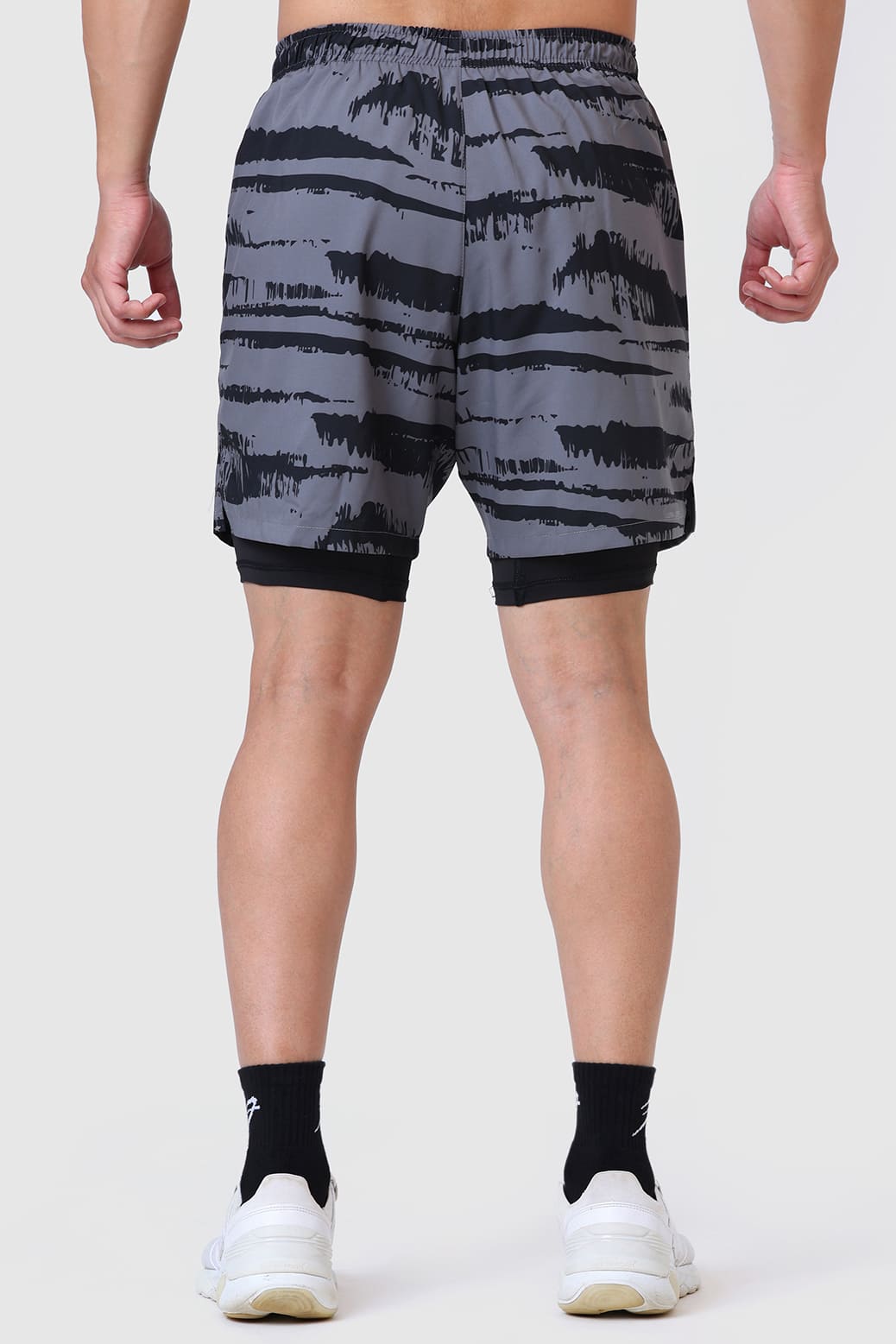 2 in 1 Printed Compression Shorts Gold Grey