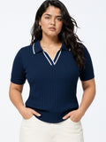 Gia Navy Rib-Textured Top