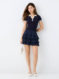 Nuon Navy Contrast-Detailed Top