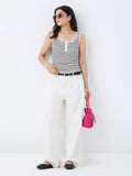 Nuon White Striped Pattern Top