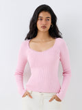 LOV Light Pink Rib-Knitted Top