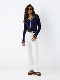 LOV Navy Ribbed-Textured Top