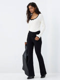 LOV White Ribbed Bow-Detail Top