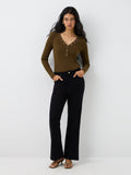 LOV Dark Olive Ribbed-Knit Top