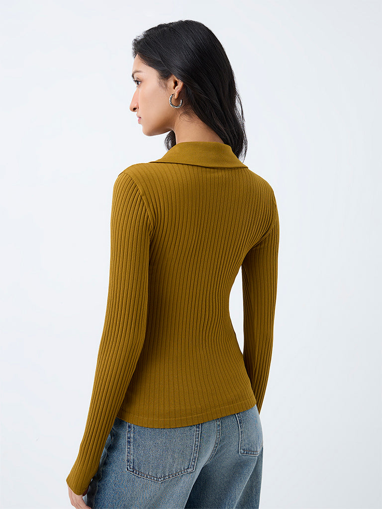 Nuon Mustard Ribbed-Textured Top