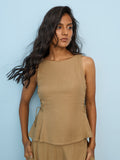 LOV Dark Beige Tie-Up Peplum Top
