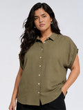 Gia Olive Solid Cotton-Blend Shirt