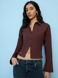 Nuon Dark Brown Solid Blouse