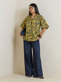 Gia Lime Abstract Print Cotton Blouse