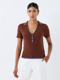 Wardrobe Brown Ribbed-Textured Top