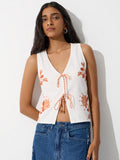 Bombay Paisley Off-White Floral Embroidered Cotton Top