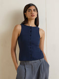 Wardrobe Navy Ribbed Cotton-Blend Top