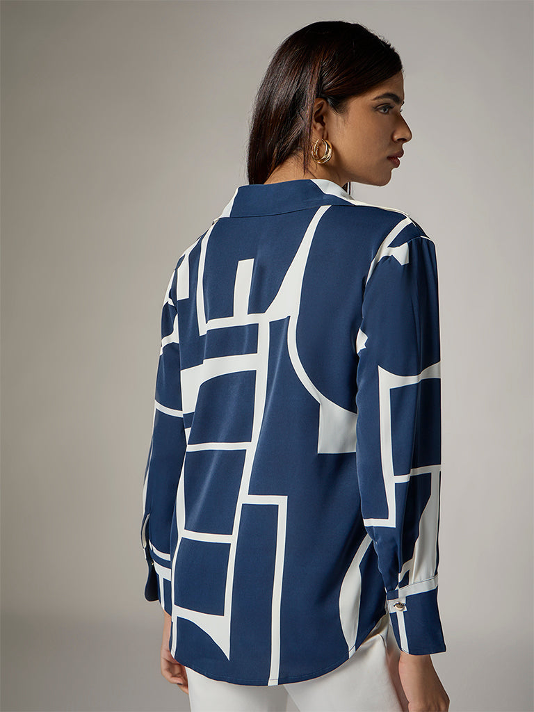 Wardrobe Navy Printed Shirt
