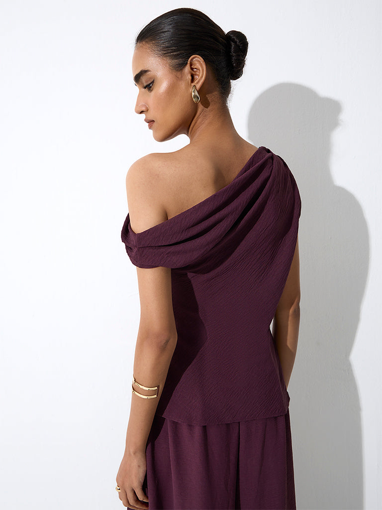 Wardrobe Dark Plum Textured One-Shoulder Top