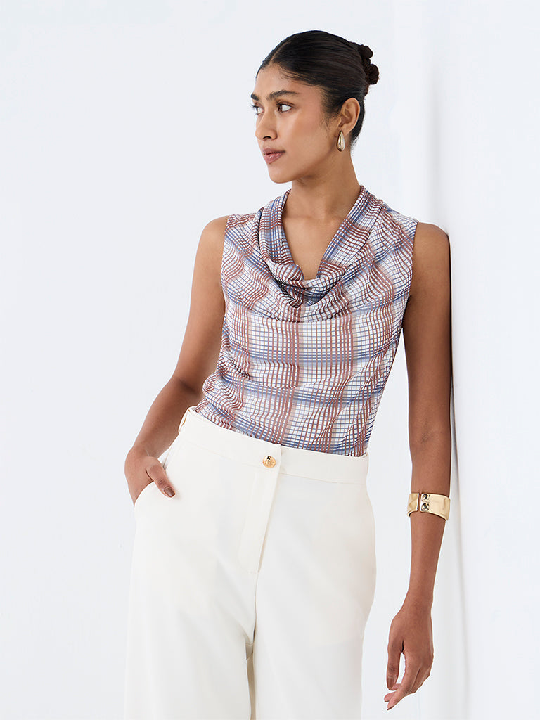 Wardrobe Multicolour Checkered Cowl-Neck Top
