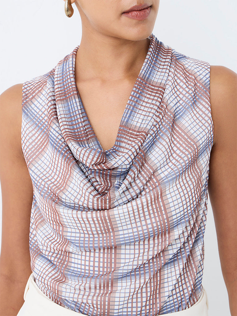 Wardrobe Multicolour Checkered Cowl-Neck Top