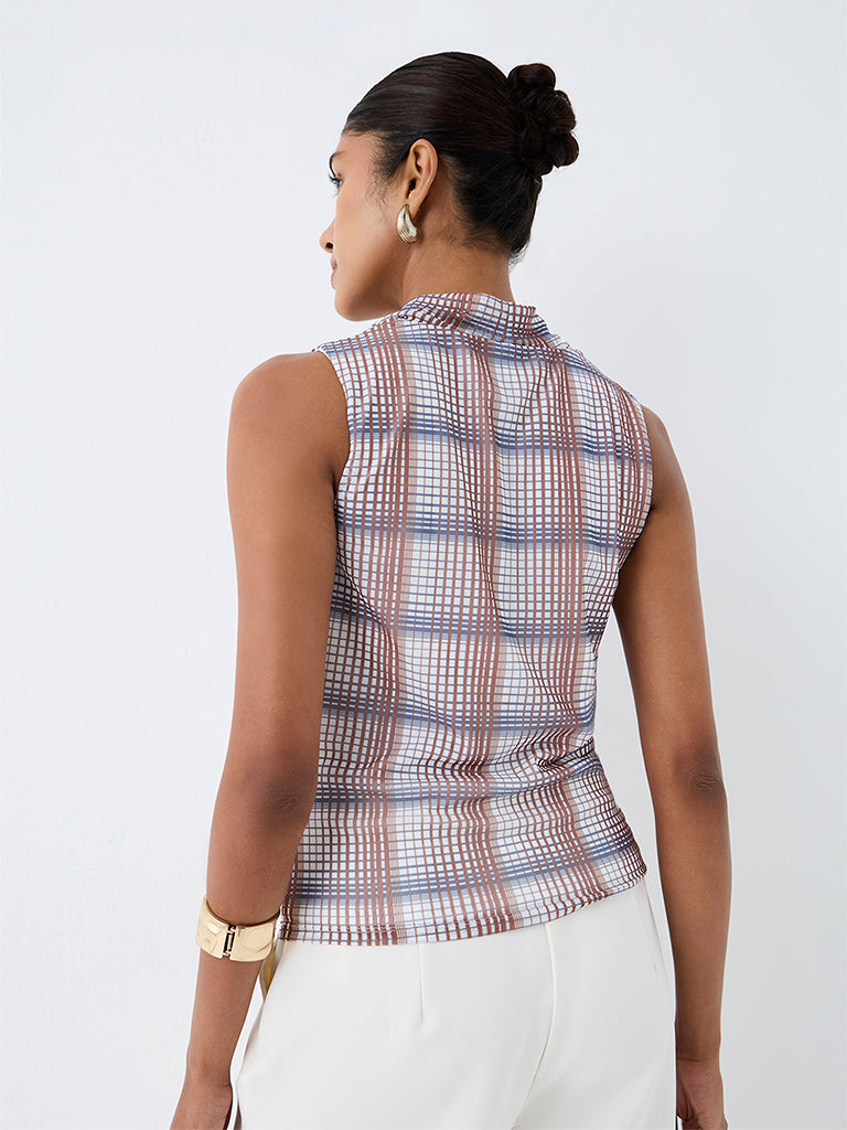 Wardrobe Multicolour Checkered Cowl-Neck Top