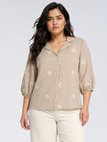 Gia Brown Striped Cotton-Blend Blouse