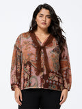 Gia Brown Printed Tie-Up Detail Blouse with Camisole