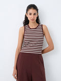 Nuoflexx Brown Striped Cotton-Blend Top