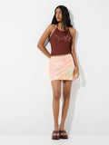 Nuon Brown Text-Embellished Halter Neck Top