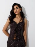 LOV Dark Brown Polka Dot Printed Top