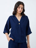 LOV Dark Blue Cotton Blouse