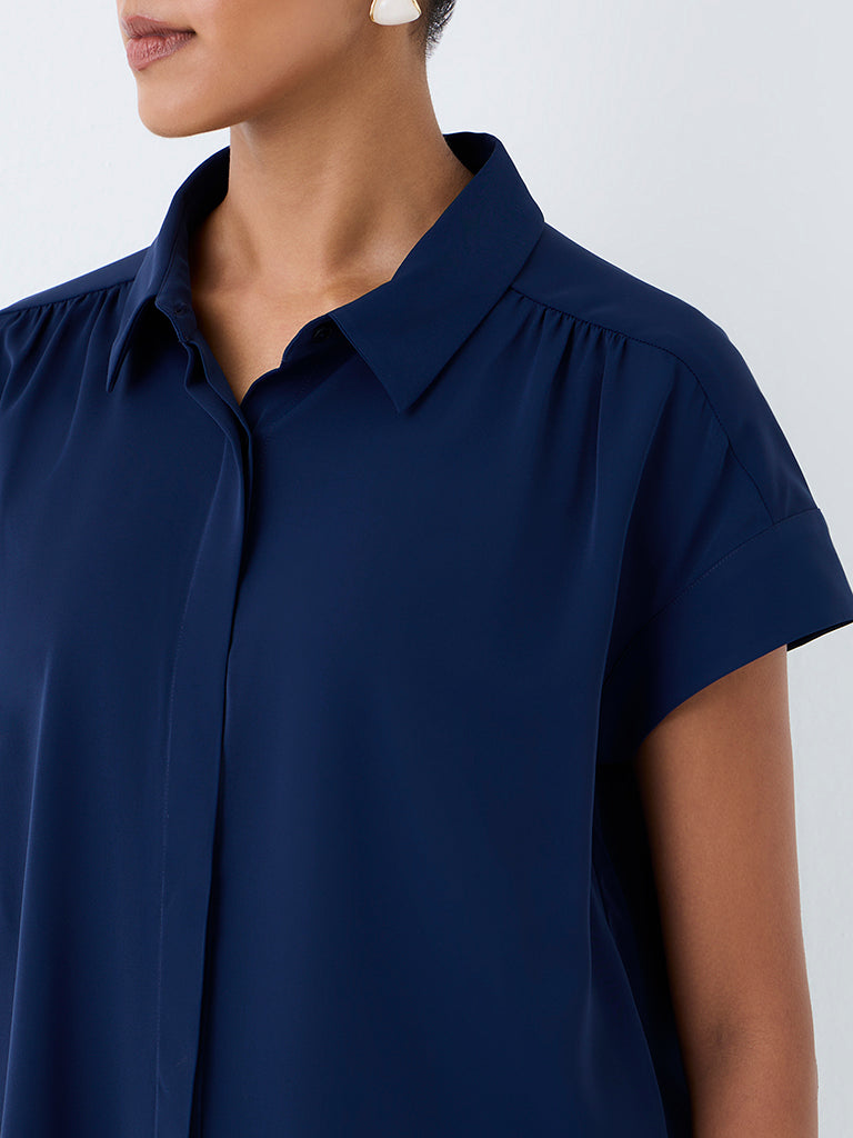 Wardrobe Navy Solid Shirt
