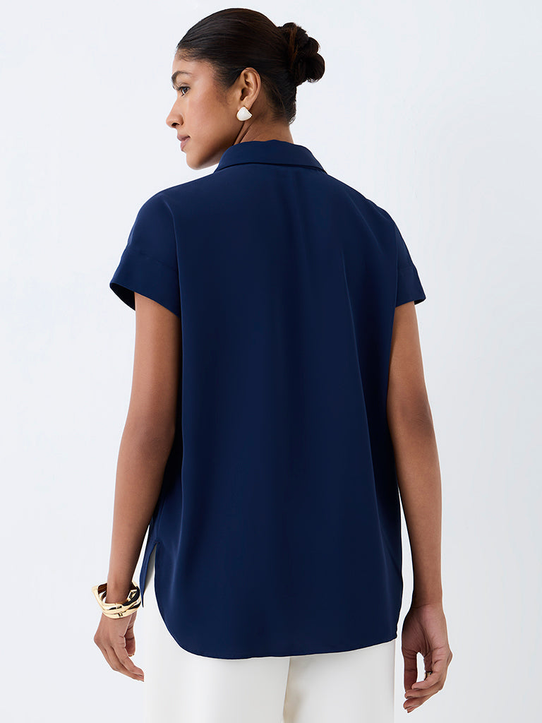 Wardrobe Navy Solid Shirt