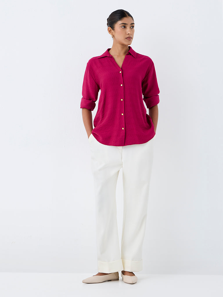 Wardrobe Magenta Solid Shirt
