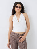 Nuon White Solid Cowl-Neck Top