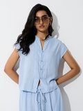 LOV Light Blue Chinese-Style Blouse