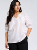 Gia White Striped Cotton Blouse