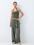 Nuoflexx Olive Halter-Neck Cotton-Blend Top