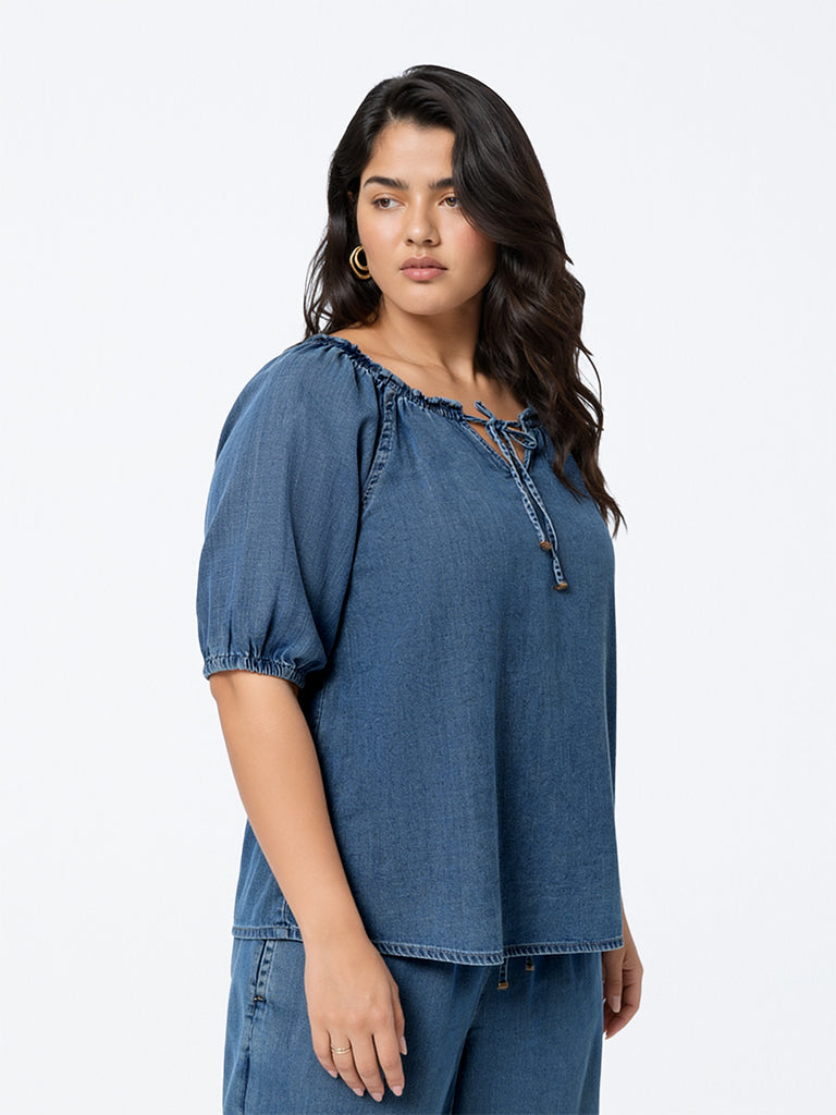 Gia Navy Polka-Dot Printed Shirt