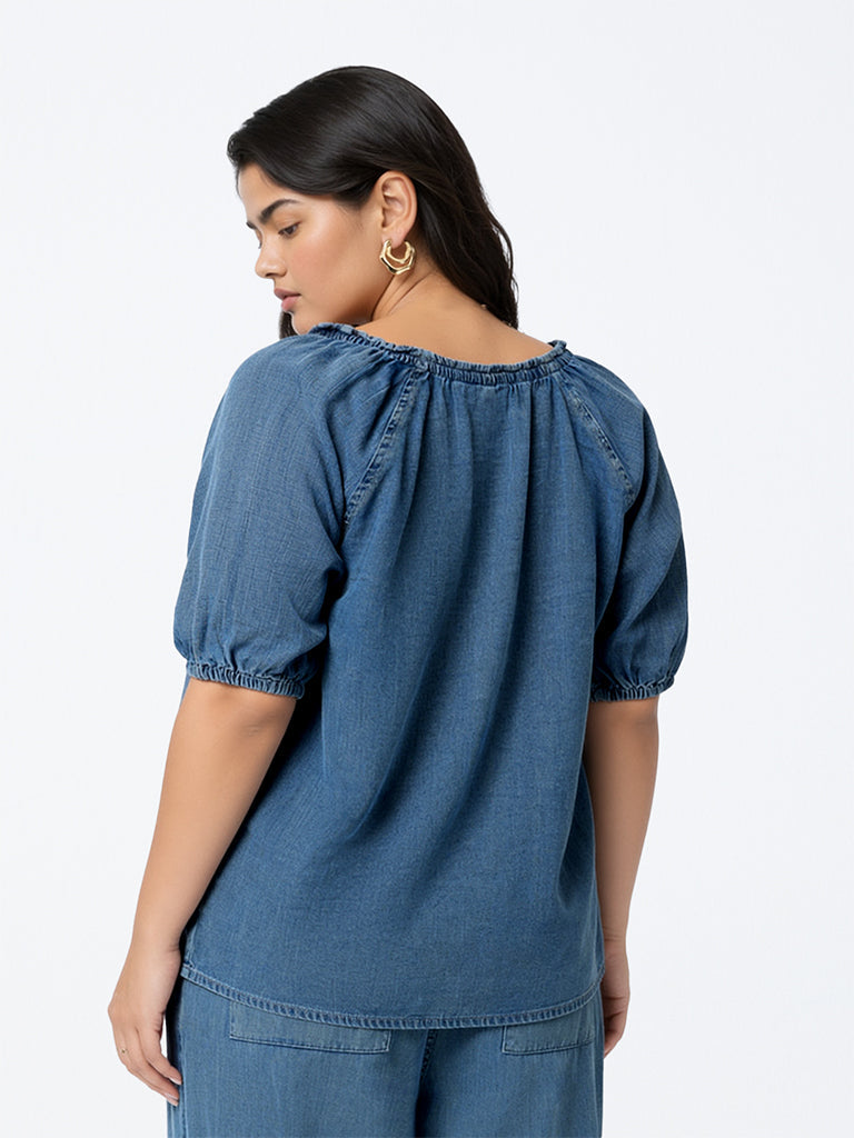 Gia Blue Tie-Up Detail Denim Top
