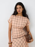 LOV Peach Plaid Checkered Top