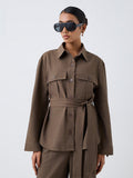 Wardrobe Dark Taupe Solid Shirt with Belt