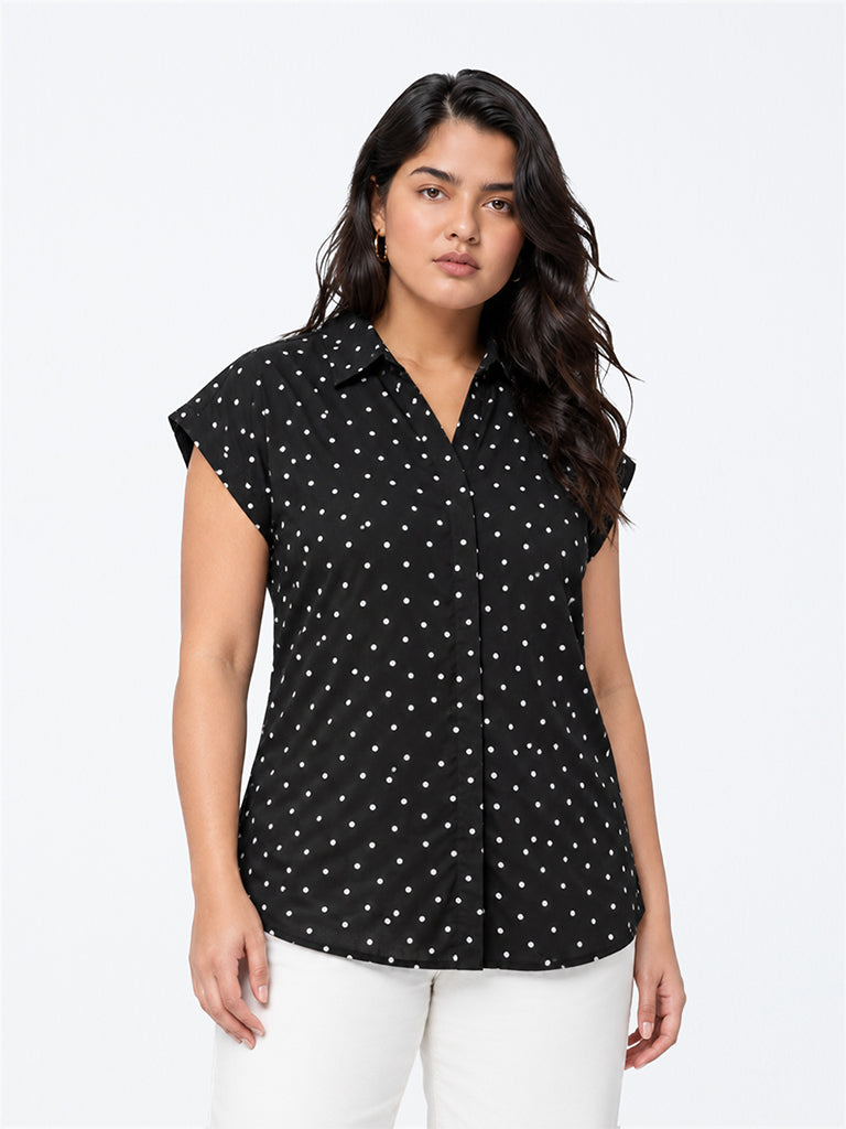 Gia Black Polka Dot Pattern Shirt