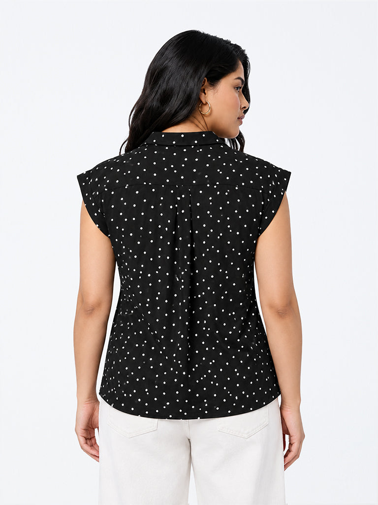 Gia Black Polka Dot Pattern Shirt