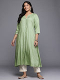 Plus Size Green Mandarin Neck Viscose Rayon Gota Kurta | U3S - view 1