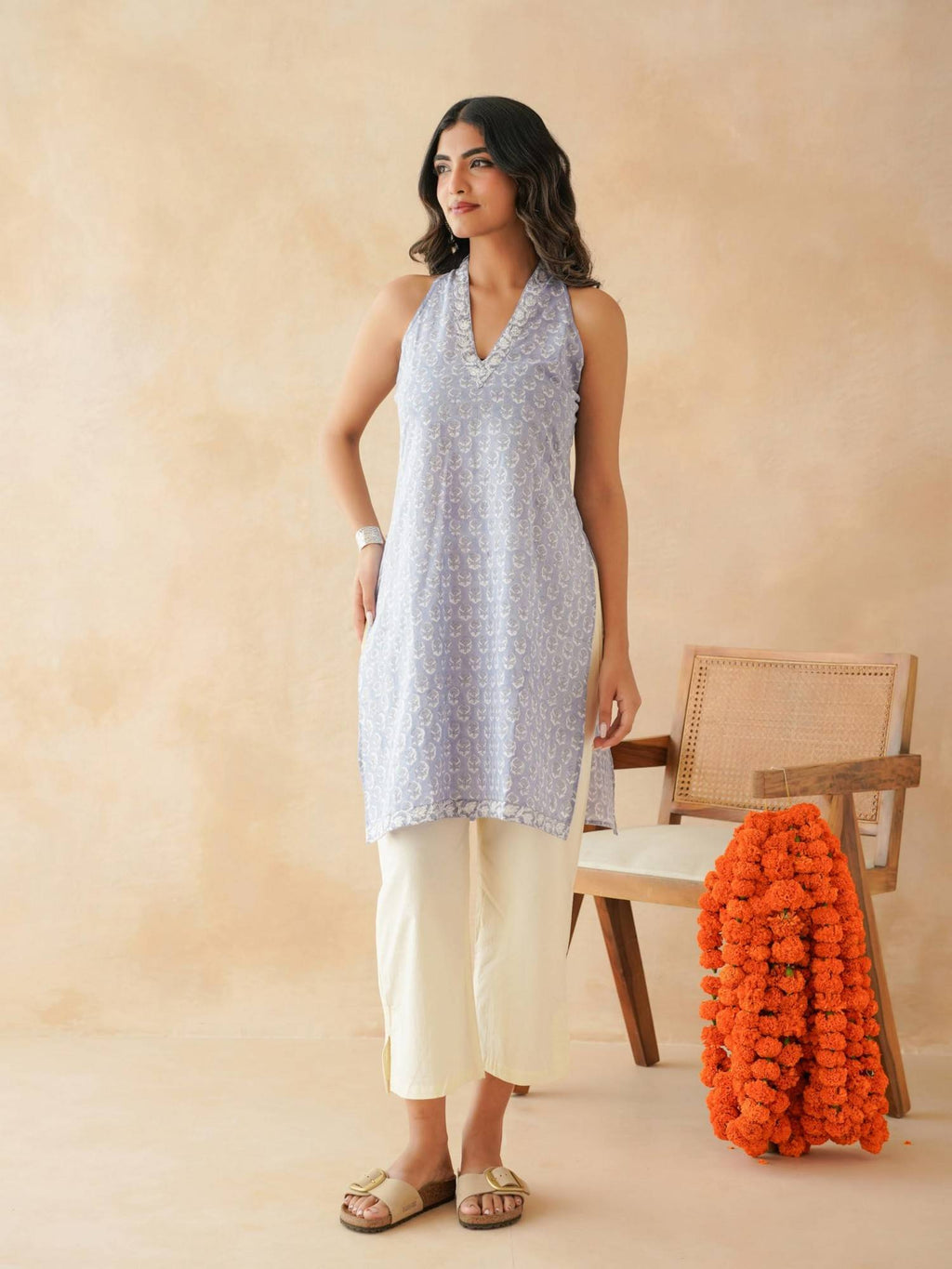Women Indigo V-Neck Sleeveless Kurta | KDG - view 16