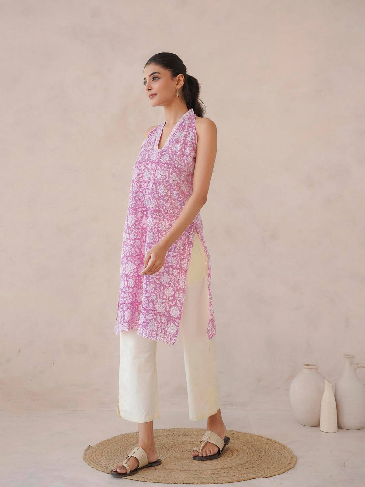 Women Indigo V-Neck Sleeveless Kurta | FY93 - view 8
